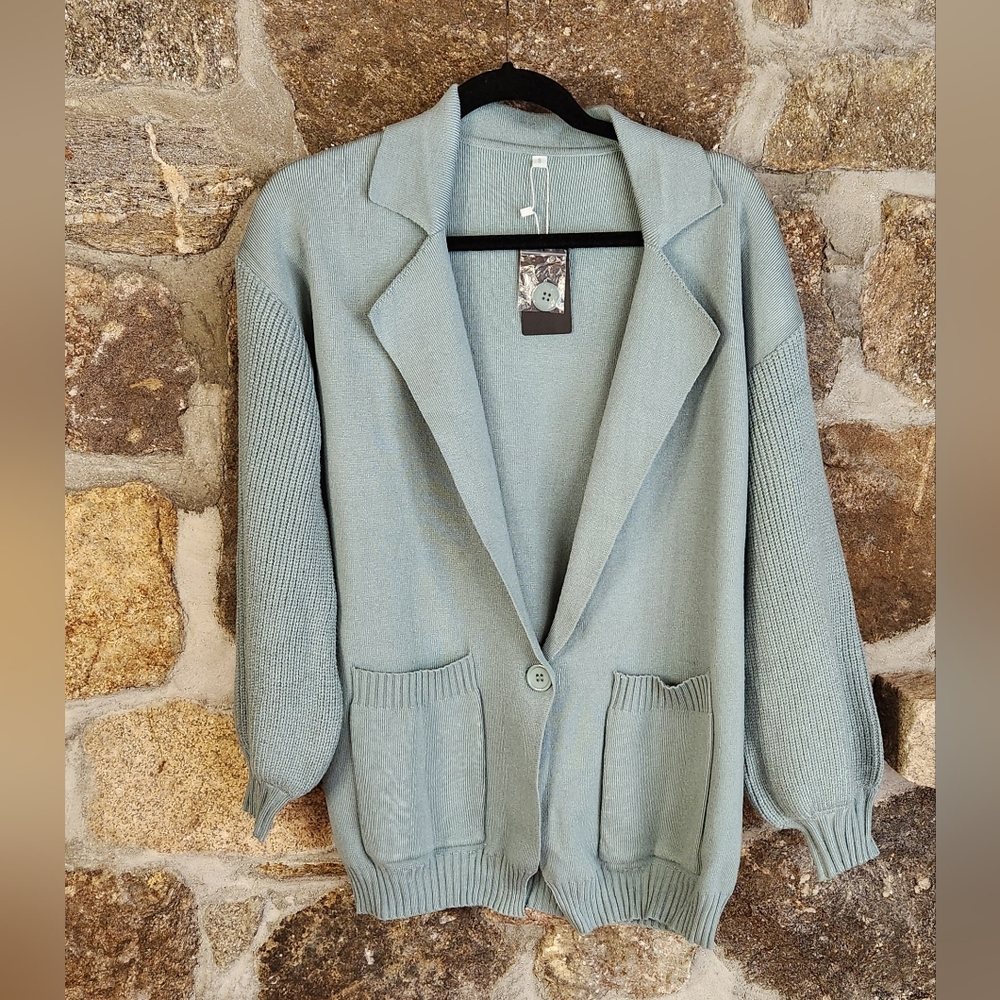 NWT Deepself Woman's Size Small Green Single Button Cardigan Sweater